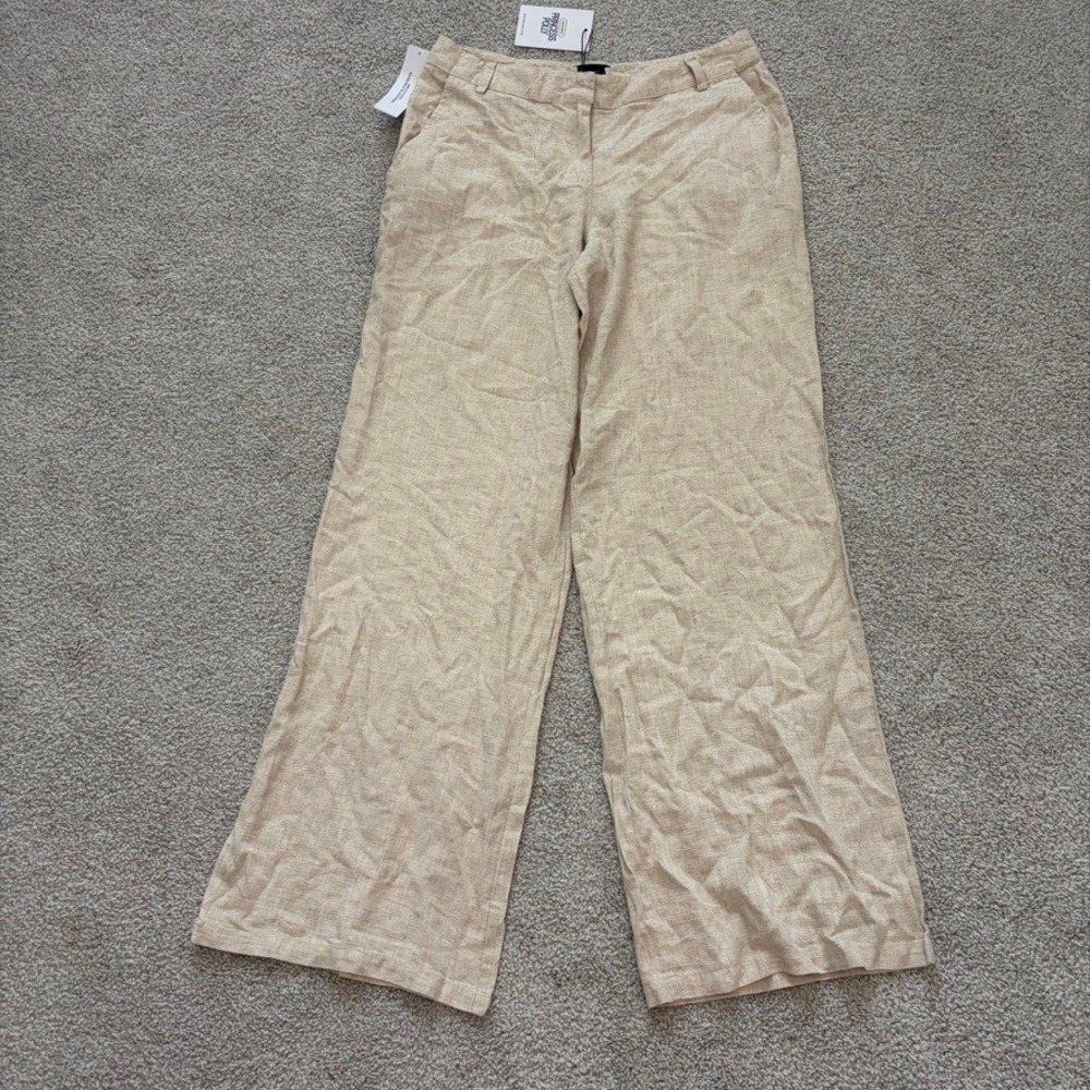 Princess Polly Syrena Tailored Wide Leg Pant Flax Linen Blend Womens 4 Beige